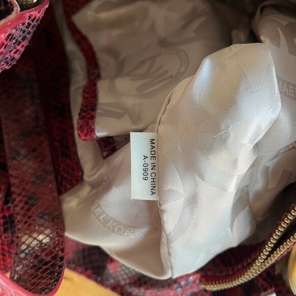 Michael Kors Folton Snakeskin Purse Red Large - Picture 9 of 9
